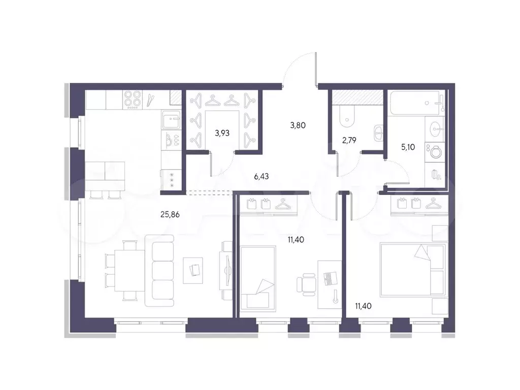 2-к. квартира, 70,7м, 2/9эт. - Фото 1