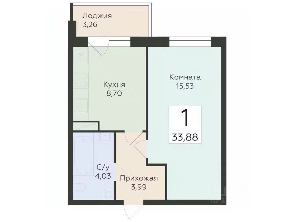 1-к кв. Воронежская область, Воронеж Острогожская ул., 156/2 (33.88 м) - Фото 0