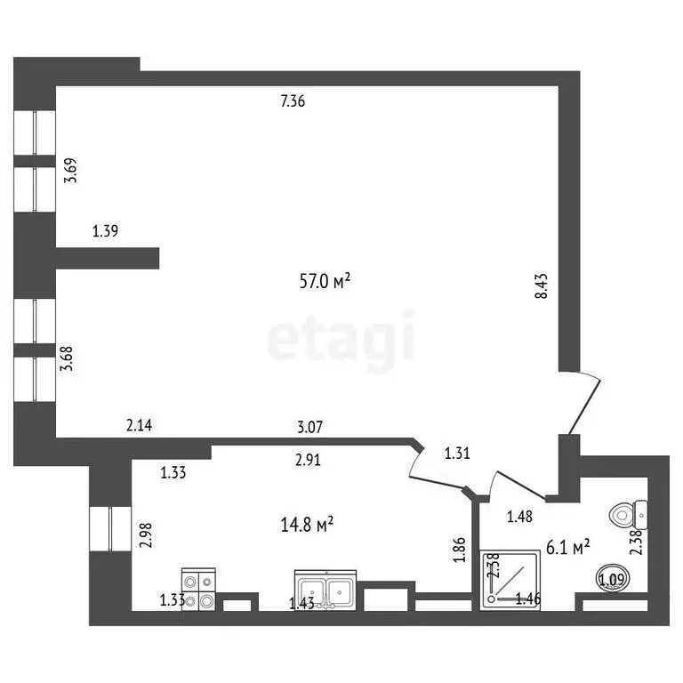 2-комнатная квартира: Зеленоградск, улица Тургенева, 14А (77.9 м) - Фото 1