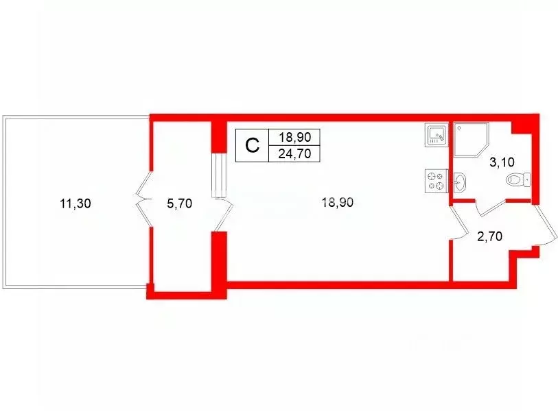 Студия Санкт-Петербург ул. Ультрамариновая, 4 (24.7 м) - Фото 1