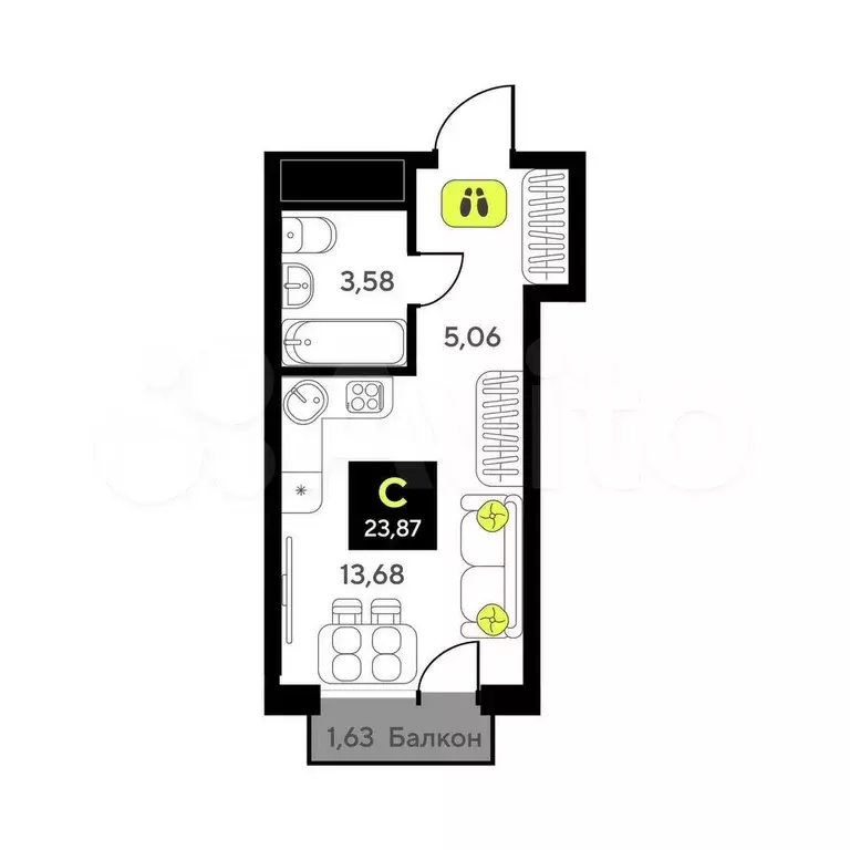 Квартира-студия, 23,9 м, 7/14 эт. - Фото 0