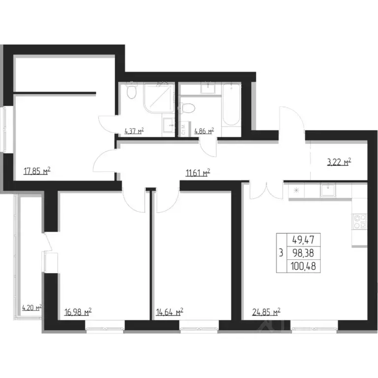 3-к кв. Мордовия, Саранск Республиканская ул., 47 (100.5 м) - Фото 1