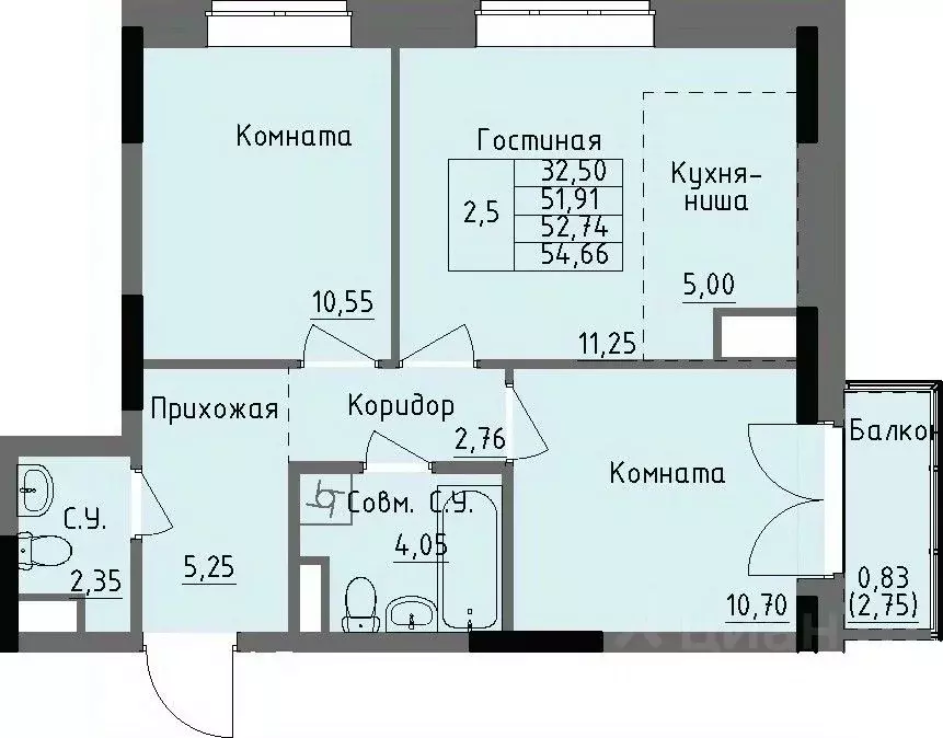 2-к кв. Удмуртия, Ижевск Строитель жилрайон, 4-й мкр,  (52.74 м) - Фото 0