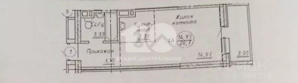 Студия Новосибирская область, Новосибирск Беловежская ул., 50 (25.2 м) - Фото 2