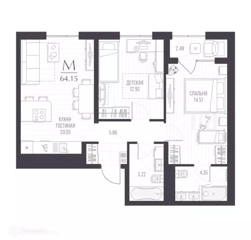 Продаётся 2-к квартира, 64 м - Фото 0