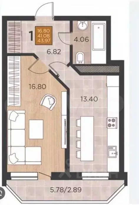 1-к кв. Краснодарский край, Краснодар ул. Командорская, 15 (41.9 м) - Фото 0