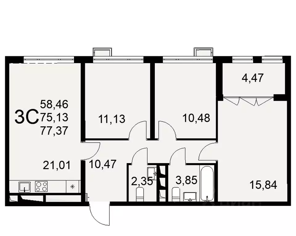 3-к кв. Тульская область, Тула ул. Федора Смирнова, 2 (77.37 м) - Фото 0