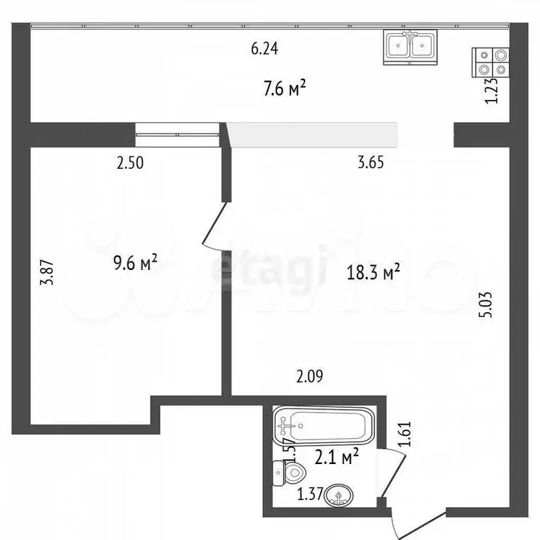 1-к. квартира, 34 м, 6/8 эт. - Фото 0