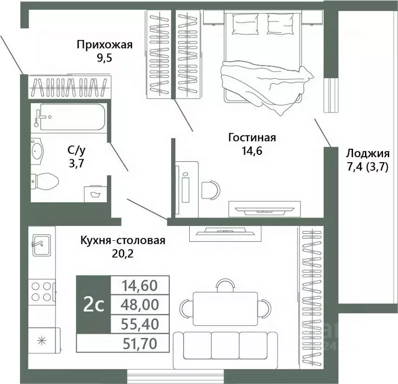 1-к кв. Кемеровская область, Кемерово 64-й мкр, Лучи жилой комплекс ... - Фото 2