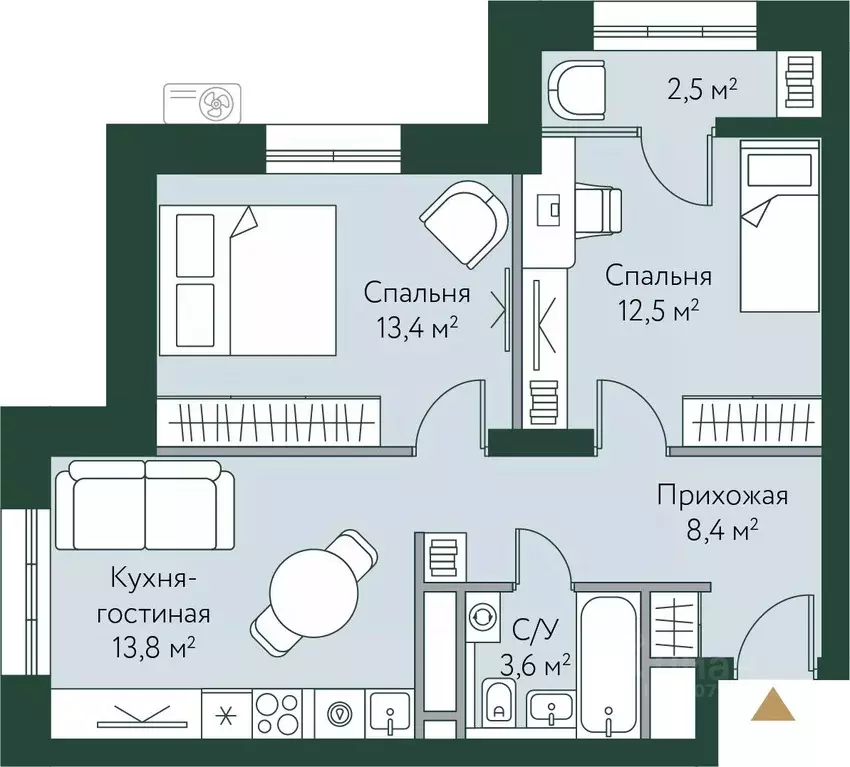 2-к кв. Волгоградская область, Волгоград Новосибирская ул., 74с1 (54.2 ... - Фото 0