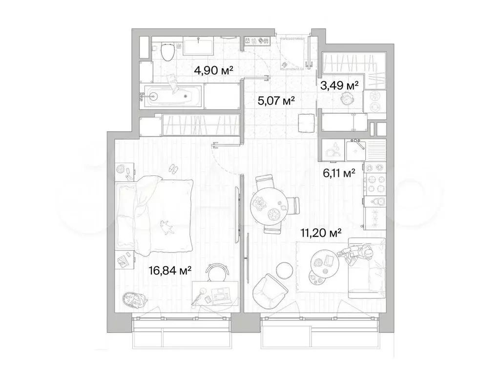 1-к. квартира, 47,6 м, 7/10 эт. - Фото 0