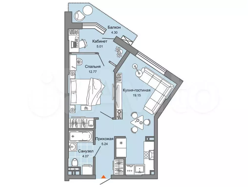 1-к. квартира, 48 м, 4/8 эт. - Фото 0