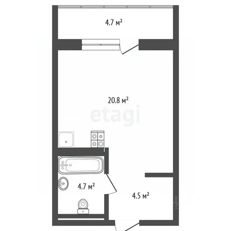 Студия Тюменская область, Тюмень ул. Николая Ростовцева, 26к1 (29.2 м) - Фото 1