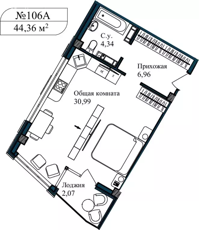 Квартира-студия: Севастополь, улица Лётчиков, 10к4 (45.5 м) - Фото 0