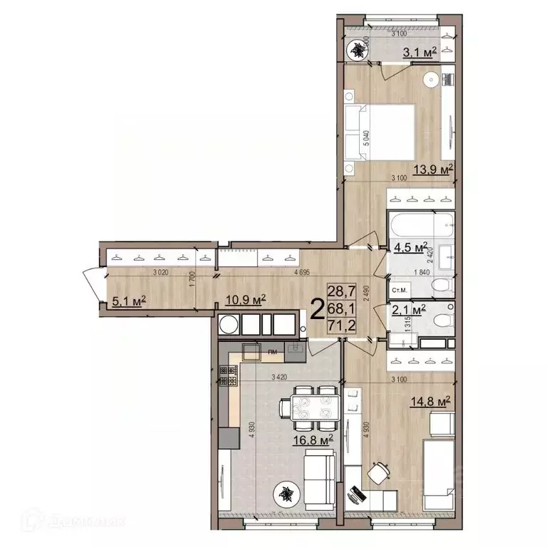 2-к кв. Рязанская область, Рязань Еврокласс жилой комплекс (71.2 м) - Фото 0