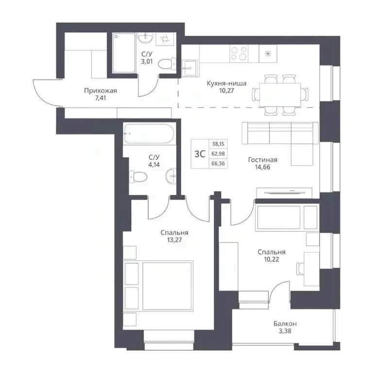 2-к кв. Новосибирская область, Новосибирск ул. Дуси Ковальчук, 246 ... - Фото 0