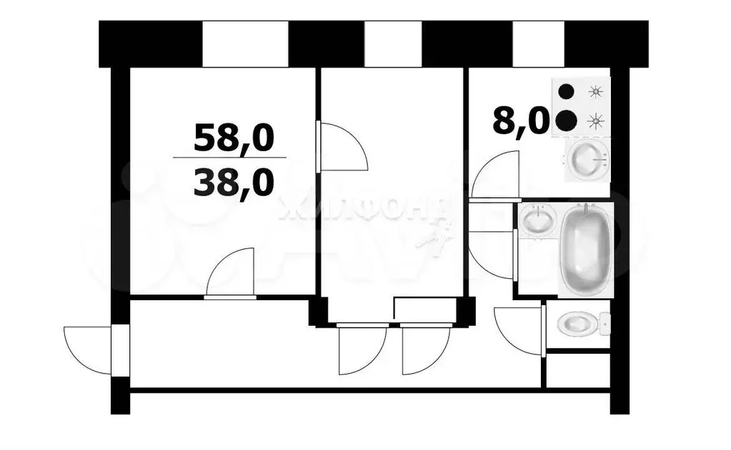 2-к. квартира, 58 м, 2/4 эт. - Фото 0