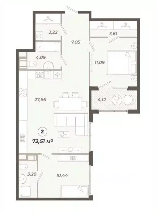 2-к кв. Санкт-Петербург ул. Коли Томчака, 21Д (72.51 м) - Фото 0