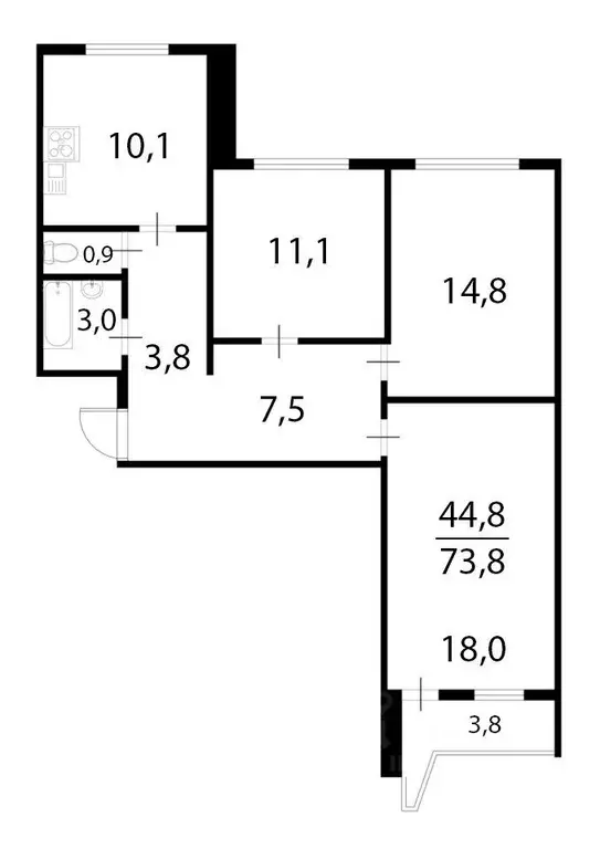 Квартира, 3 комнаты, 74.5 м - Фото 1