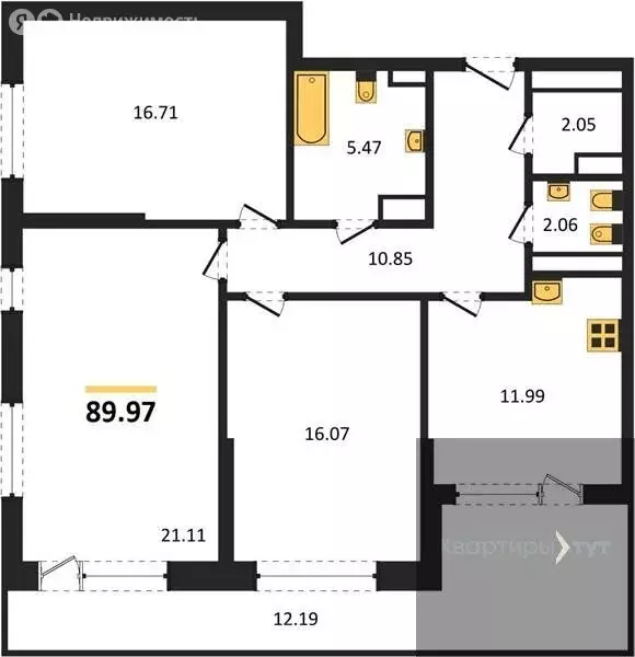 3-комнатная квартира: Воронеж, Московский проспект, 132 (89.97 м) - Фото 1