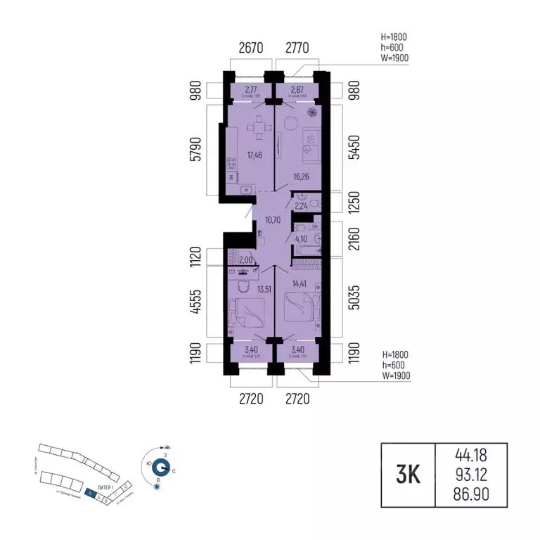 3-к кв. Башкортостан, Уфа Глумилино-1 мкр, Новатор жилой комплекс ... - Фото 1