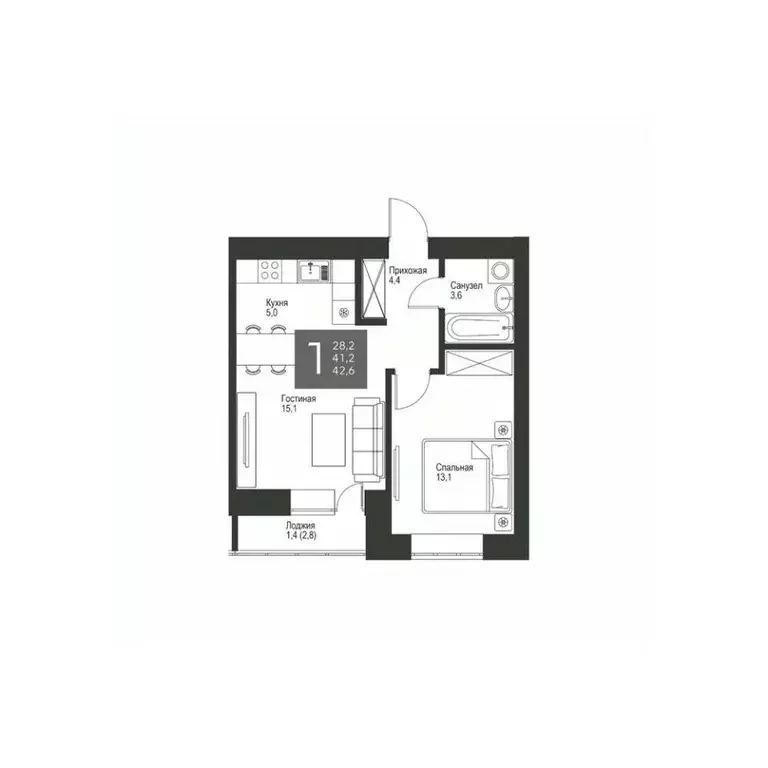 1-к кв. Татарстан, Альметьевск ул. Гафиатуллина, 60 (42.6 м) - Фото 0