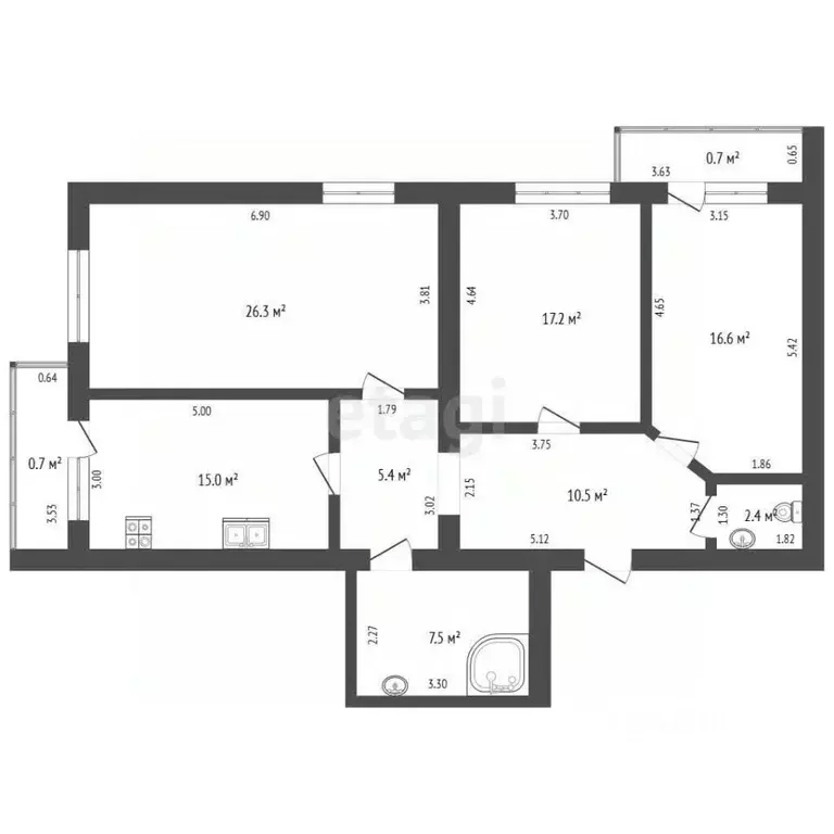 3-к кв. Самарская область, Самара Ташкентская ул., 135б (100.9 м) - Фото 2
