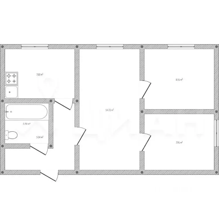 2-к кв. Брянская область, Брянск ул. Пушкина, 46 (44.4 м) - Фото 1