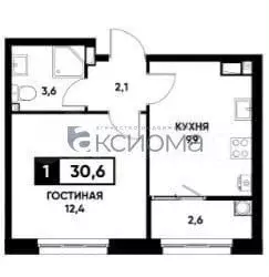 1-к. квартира, 30,6 м, 4/16 эт. - Фото 0