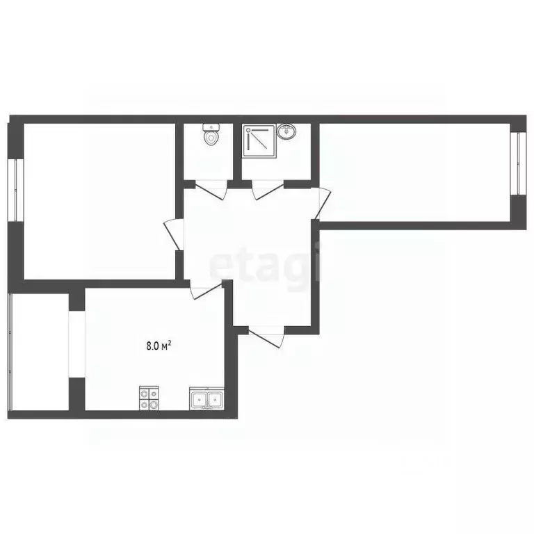 2-к кв. Калининградская область, Гурьевск Заречная ул., 24 (43.0 м) - Фото 2