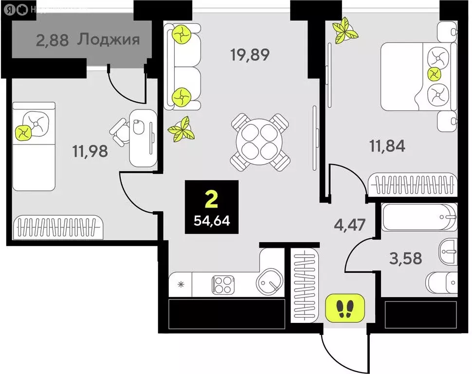 2-комнатная квартира: Тюмень, улица Андрея Приказнова, 1 (54.64 м) - Фото 0