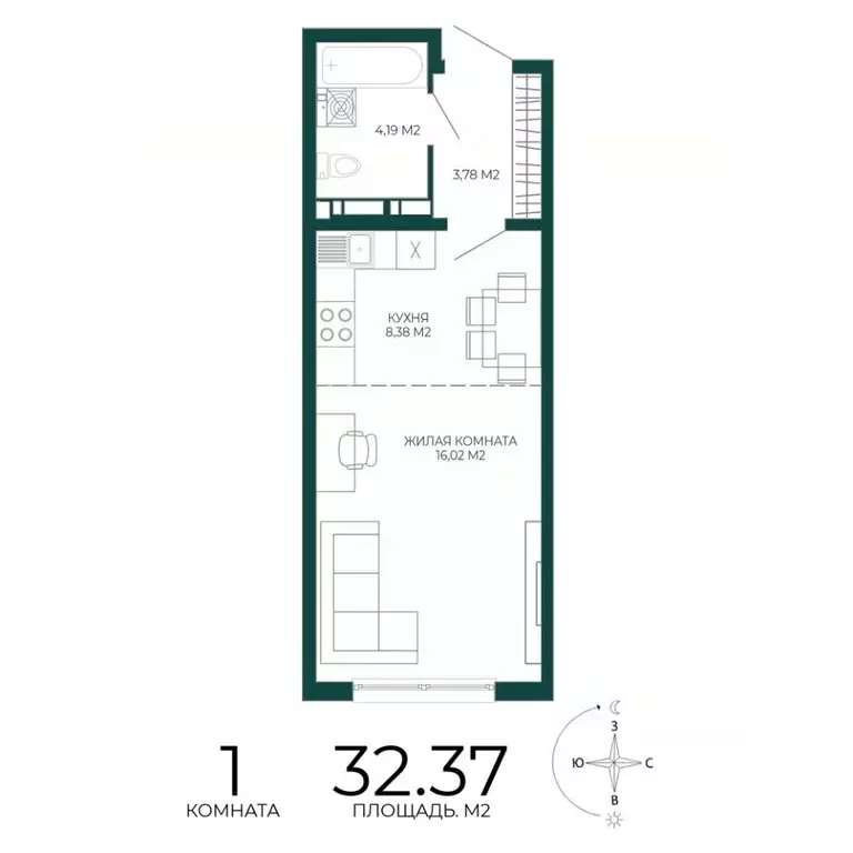 1-к кв. Пензенская область, Пенза ул. Чаадаева, 60Б/2 (32.37 м) - Фото 0