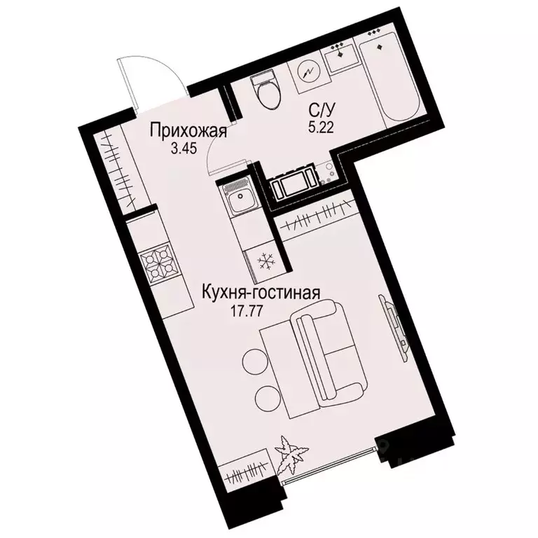 Студия Санкт-Петербург ул. Профессора Попова, 38 (26.44 м) - Фото 0