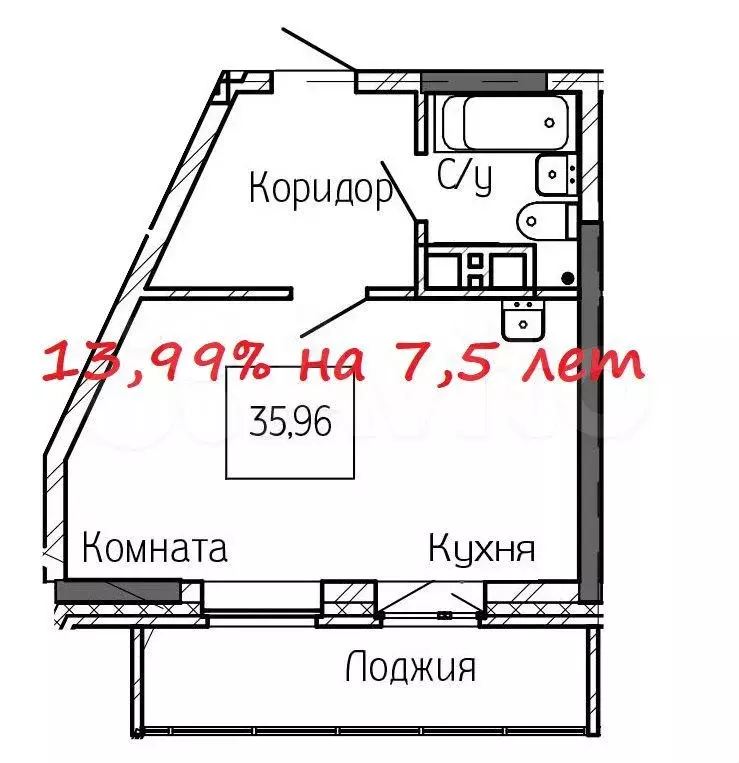 Квартира-студия, 36 м, 6/25 эт. - Фото 0