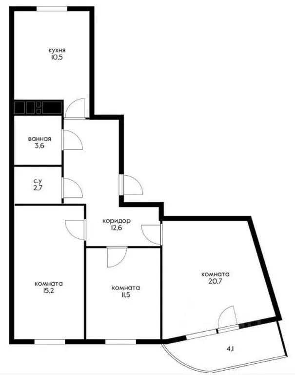 Квартира, 3 комнаты, 76.59 м - Фото 0