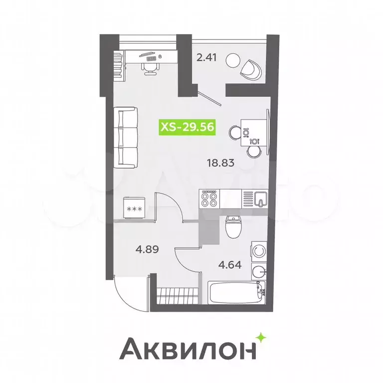 Квартира-студия, 29,6 м, 3/13 эт. - Фото 0