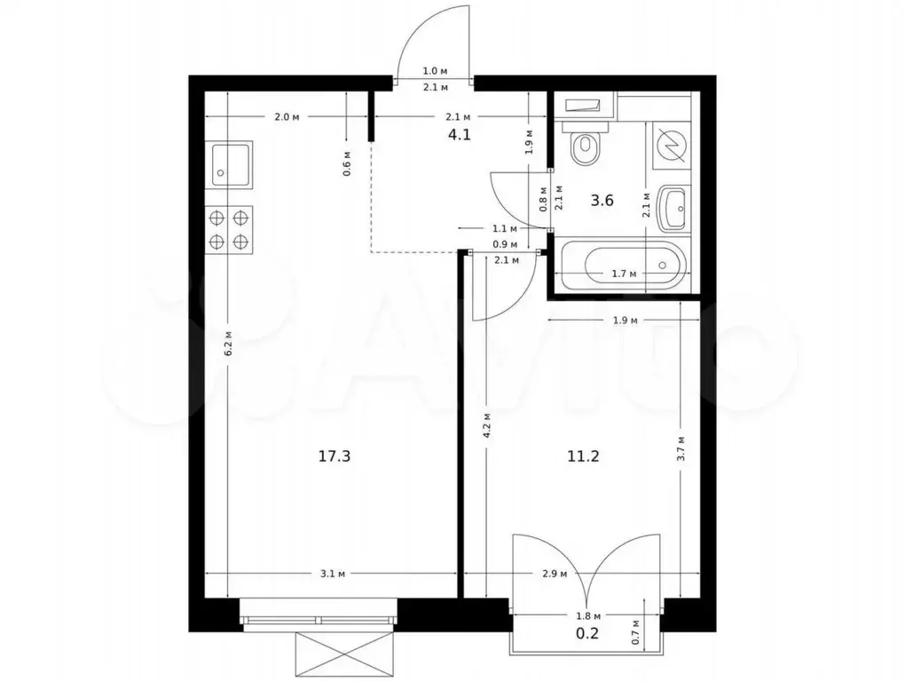 1-к. квартира, 36,4 м, 6/9 эт. - Фото 0