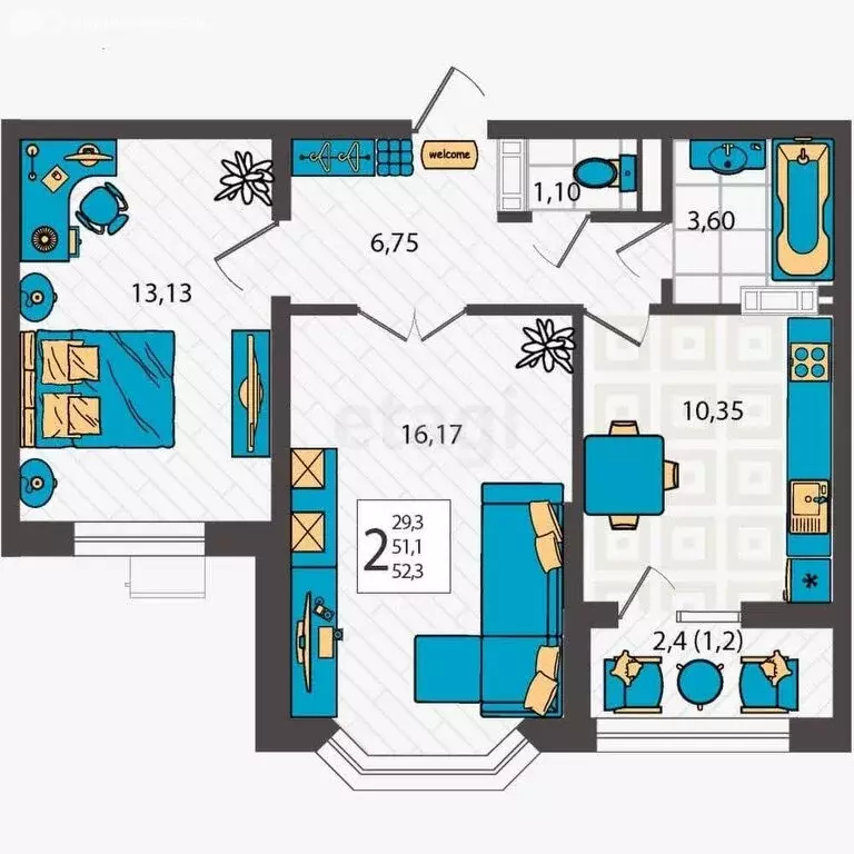 2-комнатная квартира: Анапа, улица Крылова, 13к2 (52.3 м) - Фото 0