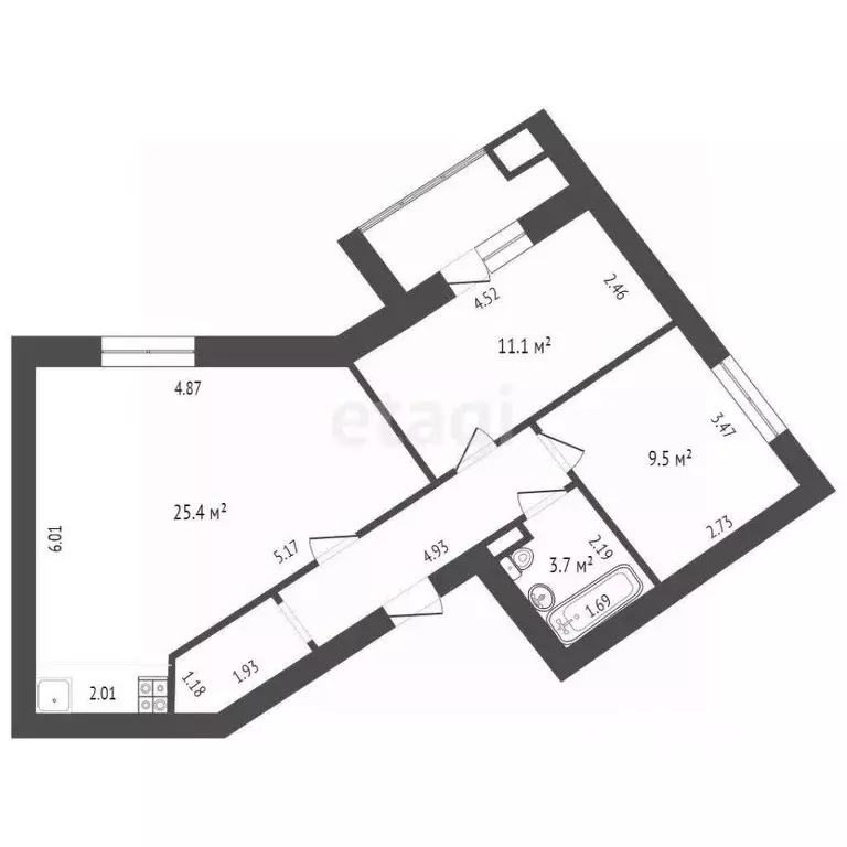 2-к кв. Тюменская область, Ишим Московская ул. (58.0 м) - Фото 1