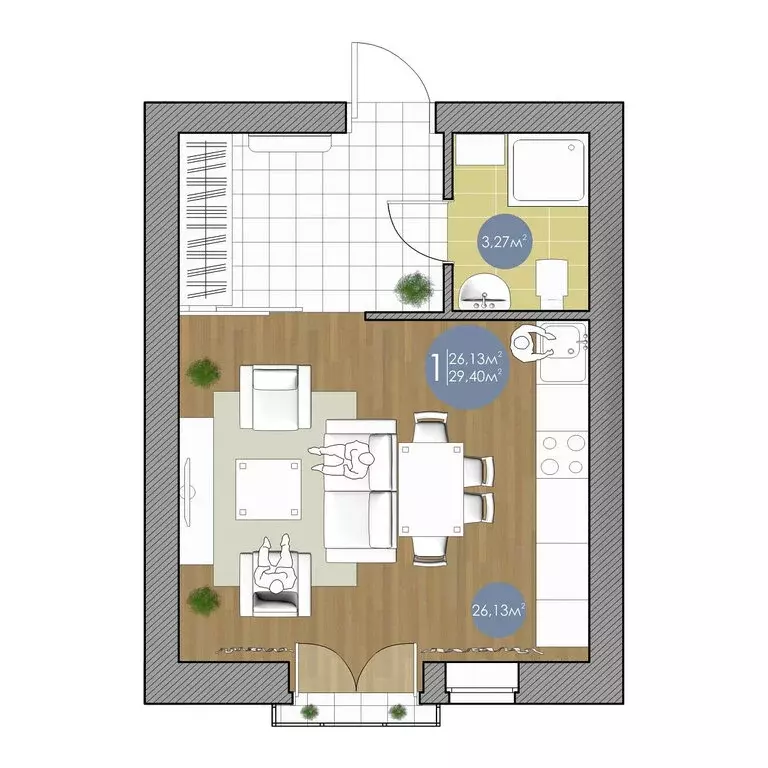 Квартира-студия: посёлок Пригородный, жилой комплекс Белый Остров (29 ... - Фото 1