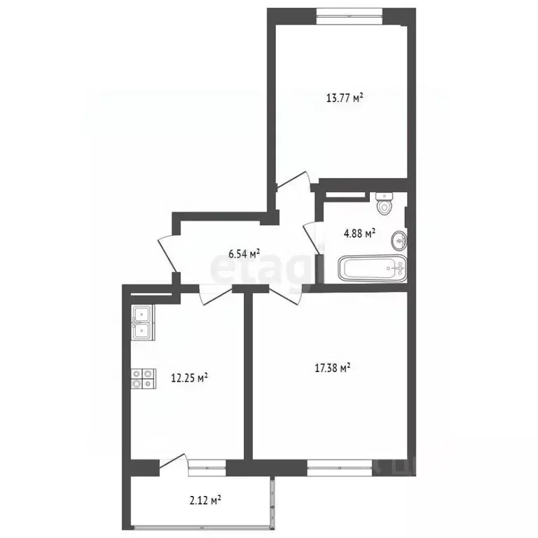 2-к кв. Крым, Симферополь ул. Батурина (54.8 м) - Фото 1
