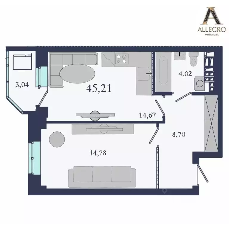 Квартира, 1 комната, 45 м - Фото 1