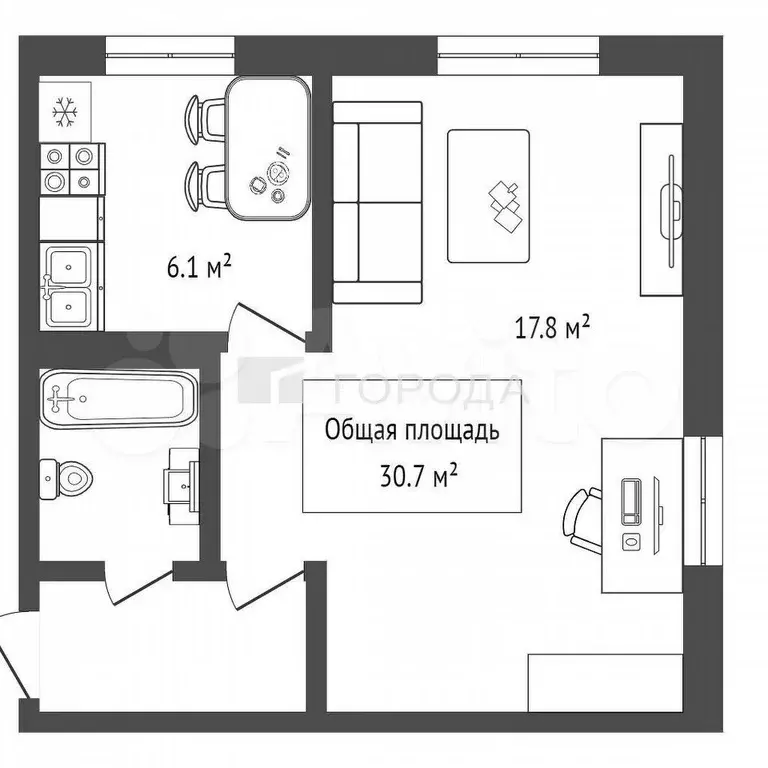 1-к. квартира, 30 м, 9/9 эт. - Фото 1