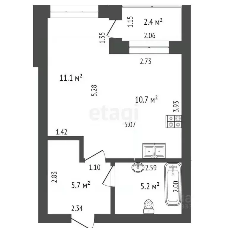 Студия Тюменская область, Тюмень ул. Василия Севергина, 2к2 (32.7 м) - Фото 1