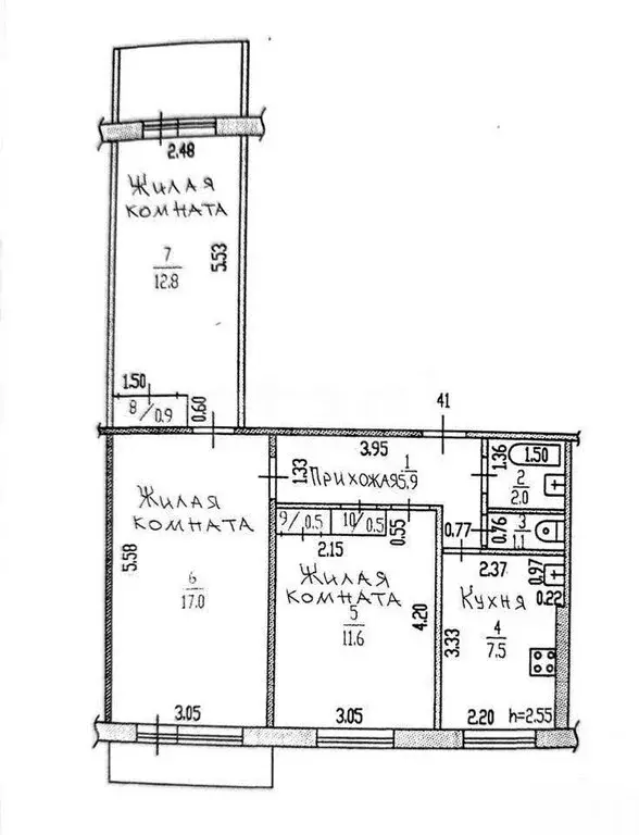 3-комнатная квартира: Барнаул, Северо-Западная улица, 35 (62.8 м) - Фото 1
