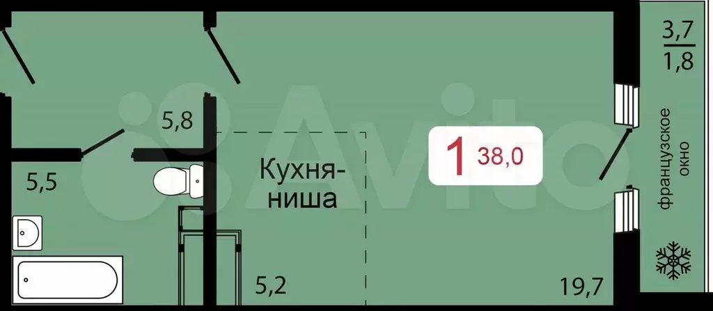 1-к. квартира, 38 м, 13/17 эт. - Фото 0