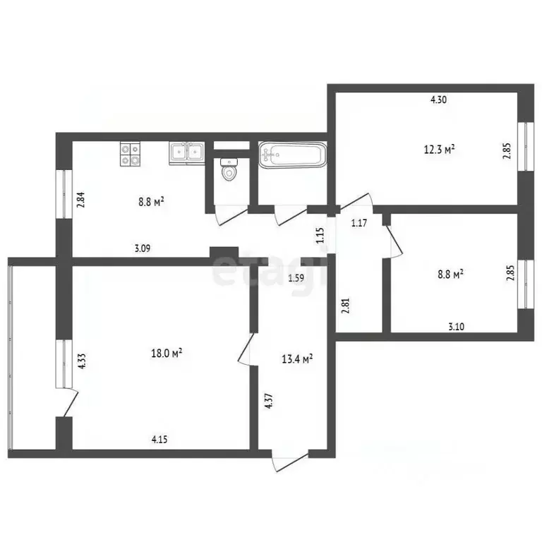 3-к кв. Ямало-Ненецкий АО, Ноябрьск ул. 8 Марта, 2 (64.9 м) - Фото 2