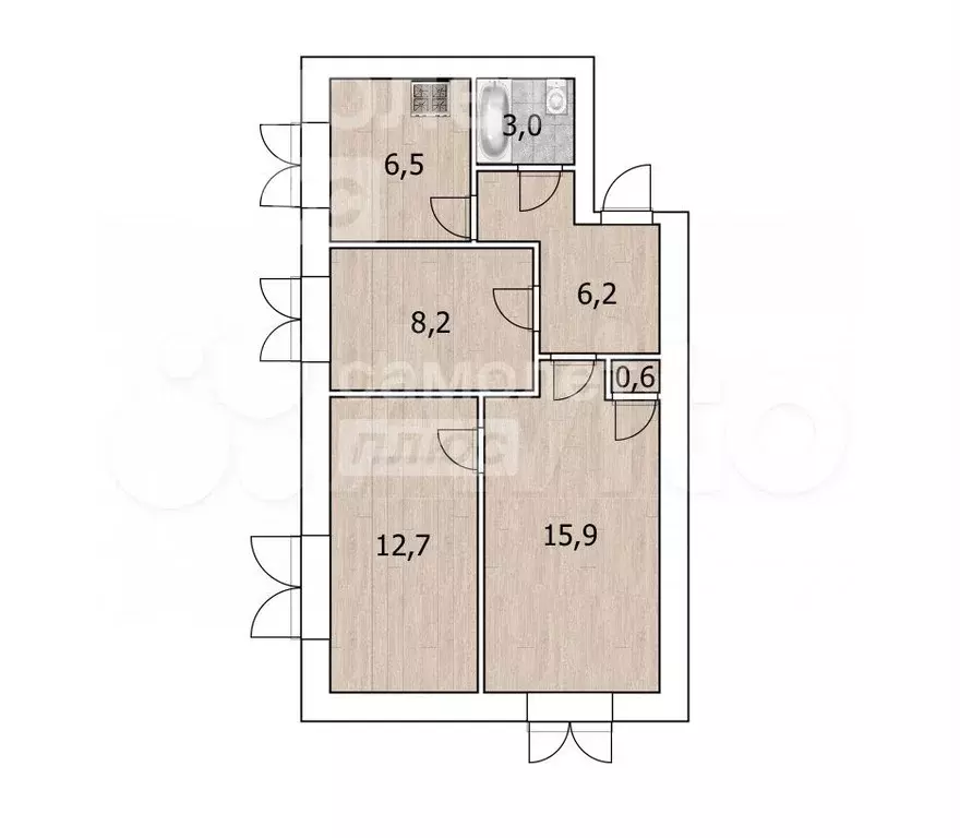 3-к. квартира, 53,1 м, 2/2 эт. - Фото 0