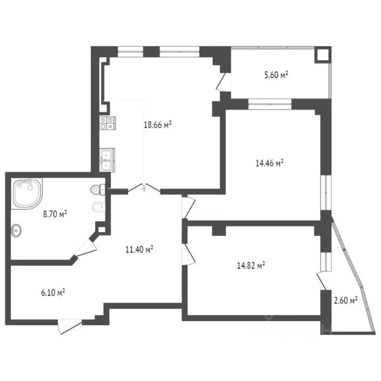 2-к кв. Тюменская область, Тюмень ул. Федюнинского, 64 (72.8 м) - Фото 2