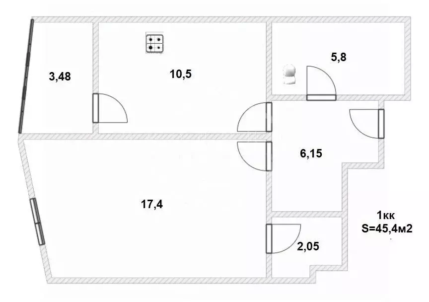 1-к кв. Калининградская область, Калининград ул. Гайдара, 90 (45.4 м) - Фото 1